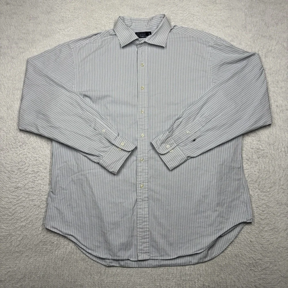 Polo Ralph Lauren Shirt Button‎ Up Preppy Blue Striped Men's 2XL (18 36/37)